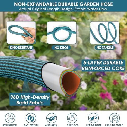 FlexiSolve 75ft Non-Expanding Garden Hose with 360° Swivel & Valve, Blue - Image 5