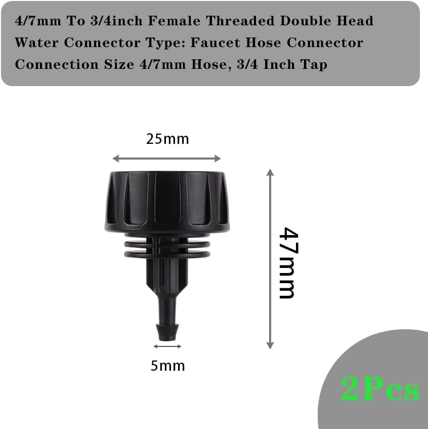 2pc Drip irrigation sprinkler fittings 1/4 inch barb tee single and double pipe diverter 4/7 mm hose connector(Type-H) - Image 2
