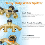 Hose Splitter 4 Way, Diivoo Heavy Duty Brass Hose Y Connector, High Flow Spigot Splitter, Easy Grip Faucet Adapter, Solid Spigot Shut Off Valve for Outdoor Gardening, 3/4" Standard - Image 3