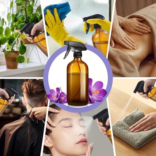 sietpoek 9 Pack Glass Spray Bottle 16oz, Empty Amber Spray Bottle Refillable Container for Essential Oils,Cleaning Products,Aromatherapy spray device - Image 4