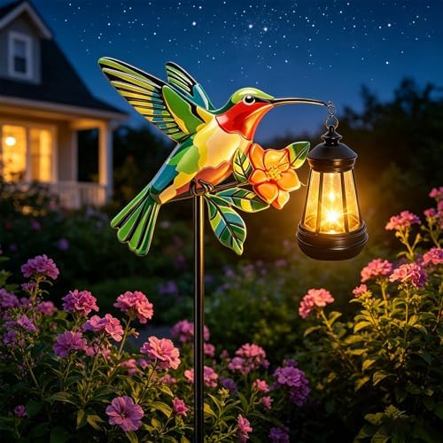 2 Pack Hummingbird Solar Garden lights Outdoor Waterproof, Gifts for Women Mom Grandma Daughter, Stake lights with Solar Lantern, Hanging Solar Lights, Solar Path Light Yard Outside Patio Garden Decor - Image 7