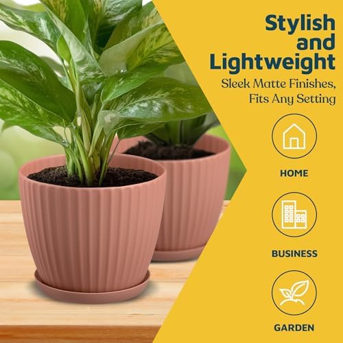 Pink 6-Inch Plant Pots with Drainage & Saucers 18 Pack, Indoor & Outdoor Planters for Houseplants, Herbs, and Flowers, Durable & Weatherproof Material, Stackable, Lightweight, Minimalist Design - Image 3