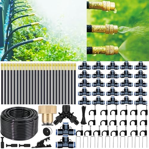 98 Ft Drip Irrigation System,360°Bendable Drip Irrigation Kit,25 Nozzles and 27 Quick Connectors,Automatic Garden Irrigation System,Adjustable Atomizing System for Plants, Greenhouse,Yard,Lawn by MODYYLX