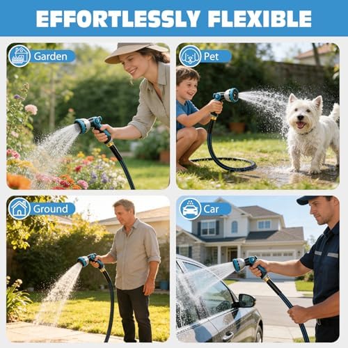 Halfjuly Garden Hose 100FT, Flat Non-Expandable Lightweight Water Hose, Durable Flexible Heavy Duty No Kink Design with 3/4" Fittings, 10 Way Spray Nozzle for Outdoor Yard Lawn - Image 6