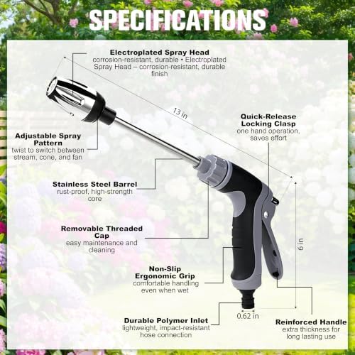 High Pressure Hose Nozzle Pressure Washer Hose Attachment – Turn Any Hose into a High Pressure Jet with 3 Linear/Columnar/Fan Nozzles for Car, Yard, Patio & Garden – Heavy Duty - Image 6