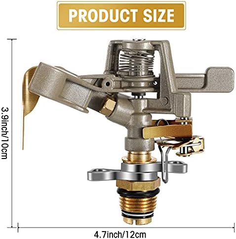 Impact Sprinkler Head Brass Pulsating Sprinkler Lawns Garden Adjustable 360 Degrees Watering Heavy Duty Sprinkler Head with Nozzles for Yard and Grass Irrigation (5 Pieces) - Image 2