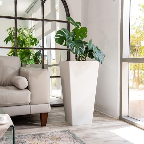 XBrand Modern 30-Inch Tall Square Planter, Tapered Design for Indoor & Outdoor Use, Patio Decor, Set of 2, White - Image 2