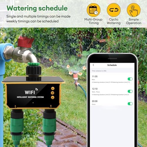 Hose Timer 2 Zone, Smart Solar Sprinkler Timer Automatic Irrigation Controller with Rain Sensing, Garden Hose Watering System for Lawns Yard - Image 5