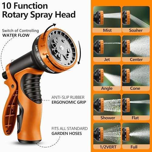 Flexible Garden Hose 100 FT, Ultra Lightweight Water Hoses w/10 Function Sprayer and 3/4" Brass Fittings, Kink-Free, Sturdy, Abrasion Resistant for Yard, Lawn, Outdoor and Gardening(Black Orange) - Image 7