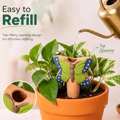 Butterfly Self Watering Spikes 4 Pack Terracotta Plant Stakes - Image 4