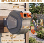 Retractable Garden Hose Reel, 130FT Wall Mounted Auto Rewind Water Hose Reel with 180° Swivel Bracket, Any Length Lock, Kink-Free Hose Guide, Multi-Pattern Spray Nozzle for Yard, Lawn & Outdoor - Image 2