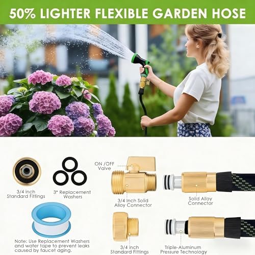 100ft Non-Expanding Garden Hose, 3/4" GHT Kink-Free Water Hose with 10 Function Nozzle, Flexible Outdoor Hose for Yard, Garden, Car Washing - Image 4