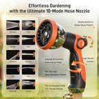 Garden Hose, 50ft 5/8" Stainless Steel Water Hose w/ 10-Mode Spray Nozzle, On/Off Valve, 523 PSI Burst, Anti-Kink, Lightweight All-Weather Flexible, Leakproof 3/4" Brass Male to Female Fittings - Image 2
