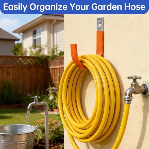 Hose Hanger Wall Mount, Heavy Duty Metal Garden Hose Holder with Screws,Hose Hook, Metal Water Hose Hangers Hose Rack Hose Reel for Outside, Indoor, Garage, Garden and Yard (4, Orange) - Image 6