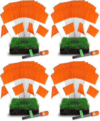 Fluorescent Orange Yard Marking Flags - 4x5x15 Inch Marker Flags - 200 Pack - Markers For Lawn, Irrigation, Landscaping, Survey & Sprinkler Head Marking by ACESupply