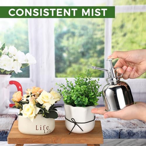 2 Pcs 33 oz Metal Watering Can Indoor Plants 10 oz Mister Spray Bottle Set Stainless Steel Watering Cans with Long Spout Sprayer Mister for House Outdoor Plants Succulents Garden (Silver) - Image 5