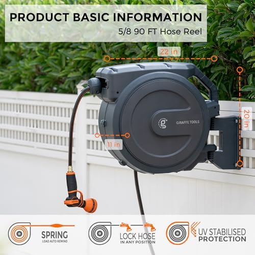 Giraffe Tools Retractable Garden Hose Reel 5/8" 90FT Auto Rewind Wall Mount - Image 3