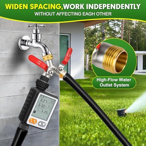 Hose Splitter 2 Way, High Flow Garden Hose Splitter, 3/4” Ght Inlet Brass Heavy Duty Hose Converter, Full Flow water 2 Way Faucet hose splitter, Long Handle Hose Valve Large Outlet. - Image 2