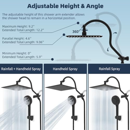 Hibbent All Metal High Pressure Rainfall 12'' Shower Head with Handheld - Image 6
