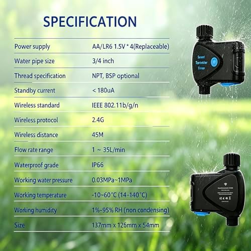Garden Hose Irrigation Controller, App Controlled Water Timer with Rain Delay, Auto & Manual Watering, Waterproof Outdoor Sprinkler System, Black - Image 5