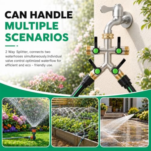 Hose Splitter 4 Way, Heavy Duty Brass Garden Faucet Splitter Long Handle - Image 6