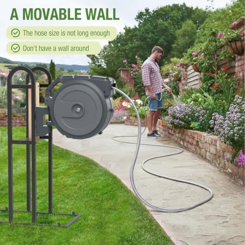 Retractable Hose Reel Stand, No Wall Damaged Freestanding Hose Holder Post - Image 2