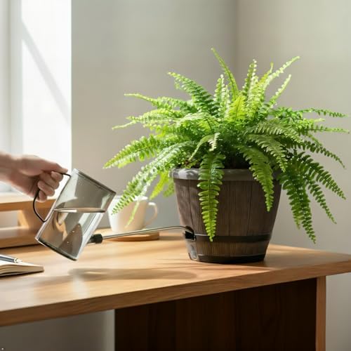 Sun-E 10" Self-Watering Whiskey Barrel Planter 3 Pack for Indoor Outdoor - Image 2