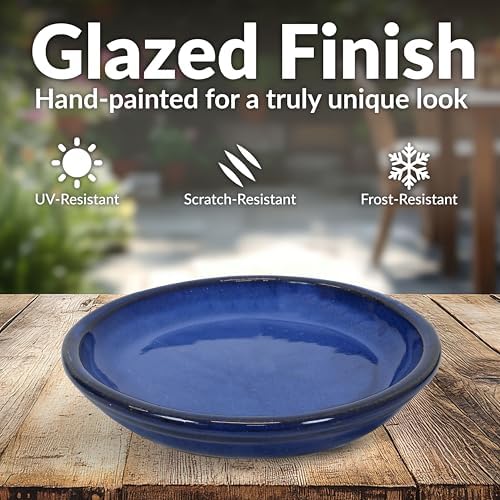 Sunnydaze 7-Inch Ceramic Plant Saucers - Plant Drip Trays for Outdoor Planter Flower Pot Drainage - Set of 2 - Imperial Blue (Pack of 2) - Image 2