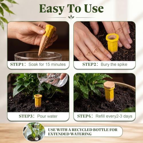 6 Pack Terracotta Watering Spikes with Lids and 3 Shovels Plant Watering Devices Wine Bottle Automatic Plant Slow Release Self Planting Stakes for 4”-6” Pots(3.94 x 1.18 x 1.18 Inches) - Image 3