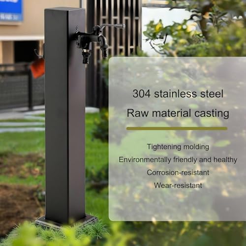 Stainless Steel Outdoor Garden Water Column Post Faucet - Freestanding Hose Stand with Fountain Water Feature & Dispenser Hydrant (60x8cm/23.6x3.1in) - Image 2