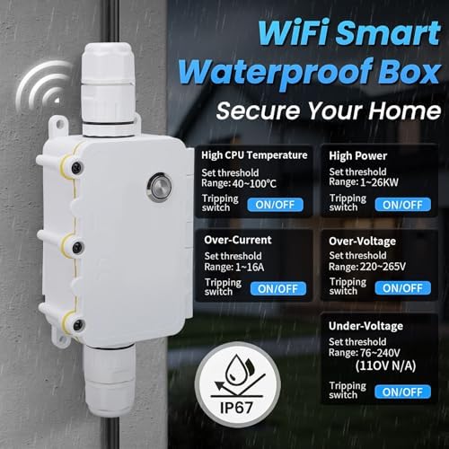 Outdoor WiFi Smart Timer Switch, 16A Water Proof Box with APP Control, Compatible with Tuya Smart Life, for Pool Lighting Holiday Displays - Image 2