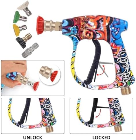Graffiti High Pressure Water Sprayer Set, Pressure Washer Gun with 5 Spray Nozzles & Foam Pot, Quick Release Jets Wash Gun with 1/4 Inch Connector, 3000 PSI Max for Car, Patio - Image 6