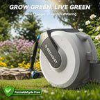 Relhost Retractable Garden Hose Reel 120 ft x 1/2 in, Heavy Duty Hose Reel Wall Mount with Any Length Lock, Auto Rewind System, 180° Swivel Bracket, 10-Pattern Garden Hose Nozzle, White & Grey - Image 2