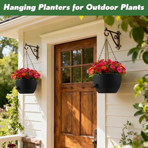 3-Piece Set of 10-Inch Hanging Planters with Automatic Watering System and Drip Tray, Includes Metal Chain, Suitable for Various Indoor and Outdoor Plants and Flowers,Pure Black - Image 5