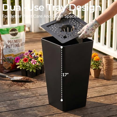 KOL Planters for Outdoor Plants, 20 Inch Tall Black Plant Pots, 2 Pack - Image 2