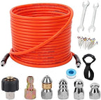 70FT Pressure Washer Sewer Jetter Kit, 5800 PSI Water Jet Drain Cleaner Hose with Corner Rotating Button Nose Nozzle, 1/4 Inch NPT, Sewer Jetter Nozzles Kit with Spanner Handle Strap by HOSEING
