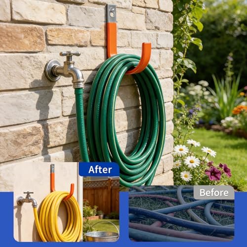 Hose Hanger Wall Mount, Heavy Duty Metal Garden Hose Holder with Screws,Hose Hook, Metal Water Hose Hangers Hose Rack Hose Reel for Outside, Indoor, Garage, Garden and Yard (4, Orange) - Image 5