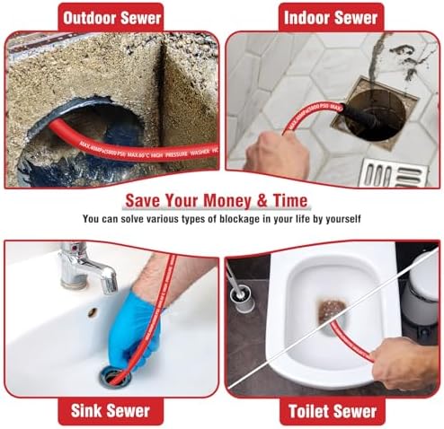 Sewer Jetter Kit 50FT for Pressure Washer, 5800 PSI Drain Cleaner Hose 1/4 Inch NPT with Spray Nozzle, Button Nose and Rotating Sewer Jetting Nozzle, Spanner Teflon Tape Pearl Corsage Pin - Image 6
