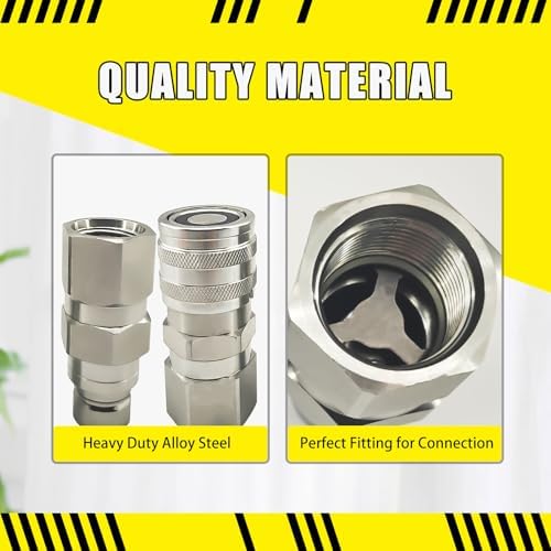 3/4" SAE Thread Flat Face Hydraulic Quick Connect Coupler Set Fit for Skid Steer,1/2" Body Heavy-Duty Carbon Steel Coupling with Dust Cap(4pcs) - Image 5