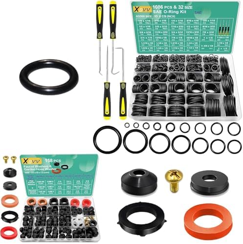 XBVV 1086 Pcs 32 Size SAE O Ring Assortment Kit and 158 Pcs Faucet Washers and Garden Hose Gasket Kit for Faucet Plumbing Hydraulic Sealing Repair by XBVV