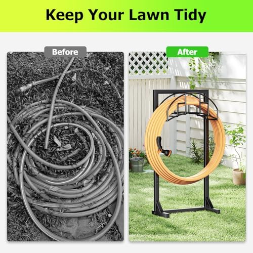 Garden Hose Holder, Super Stable Water Hose Holders Stand Holds 160-Feet Hose, Detachable Freestanding Hose Storage Hanger Rack for Outside Yard Lawn Farm, Black - Image 7