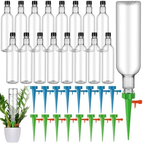 16 Set Plant Watering Devices with Self Spikes and Plastic Bottles, Clear by SiliFine