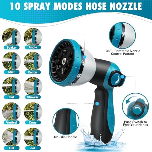 100FT Garden Hose, Non-Expandable Flexible Fabric Water Hose with 10-Function Spray Nozzle, Kink-Free Lightweight Yard Hose with 3/4" Solid Brass Connectors for Lawn, Outdoor, RV & Marine Use - Image 5