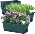 Oliz Window Box Planter 8 Pcs, 17 Inches Rectangle Flower Pots with Drainage Holes & Trays, Vegetable Planters for Windowsill Patio Garden Balcony Home Indoor Outdoor (Dark Green, 16 * 7 * 6 inch) by Oliz