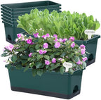 Oliz Window Box Planter 8 Pcs, 17 Inches Rectangle Flower Pots with Drainage Holes & Trays, Vegetable Planters for Windowsill Patio Garden Balcony Home Indoor Outdoor (Dark Green, 16 * 7 * 6 inch) by Oliz