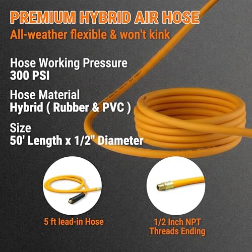 Retractable Air Hose Reel, 1/2" x 50FT Hybrid Air Hose, 300PSI Max, Auto-Rewind & Length-Lock, 1/2" NPT Fitting, Ceiling/Wall Mount Heavy Duty Single Arm Steel Reel for Workshop/Garage - Image 4