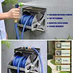 Wall/Floor Mounted Hose Butler Garden Hose Reel, Weather Resistant Stainless Steel Hose Holder with Storage Shelf, Retractable Hose Reel Compressor Hand Crank Swivel Bracket, Water Hose Storage Stan - Image 7