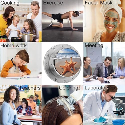 Mechanical Kitchen Timers for Cooking,Starfish on The Beach Printed 60 Minute Magnetic Countdown Timer,Cute Cooking Timers with Alarm,Stainless Steel Time Timer Manual No Batteries Required - Image 5