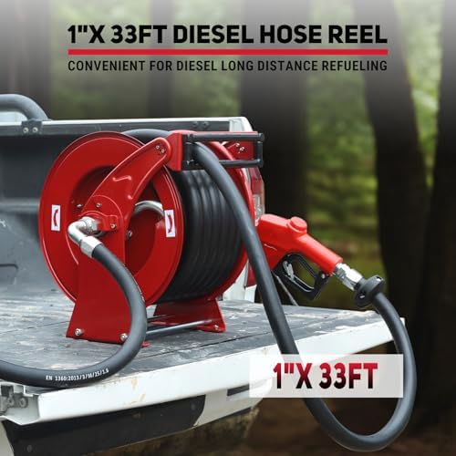 Fuel Hose Reel 1" x 33 ft, Retractable Diesel Reel with Refueling Nozzle - Image 7
