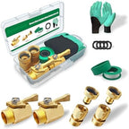 Solid Brass Garden Hose Accessories Kit - 2 Pack 3/4" GHT Full Flow Shut Off Valves & Quick Connects - Includes 8 Washers, Teflon Tape, Gloves | Leak-Proof, High Pressure 200 PSI by Sweezwon
